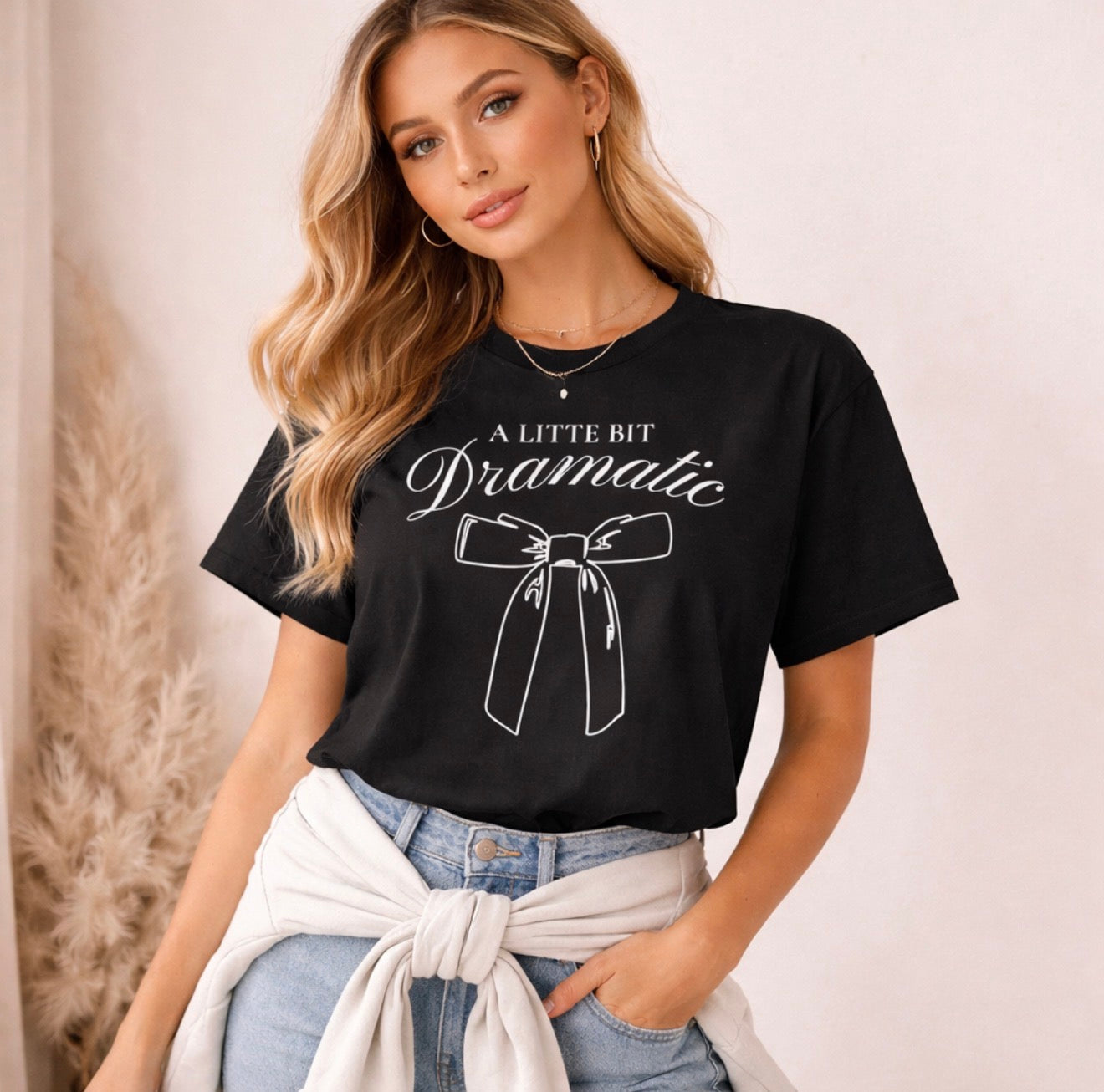 ttle Bit Dramatic T-Shirt – Funny Bow Graphic Tee, Minimal Aesthetic Shirt, Cute Sassy Outfit, Unisex Cotton Tee
