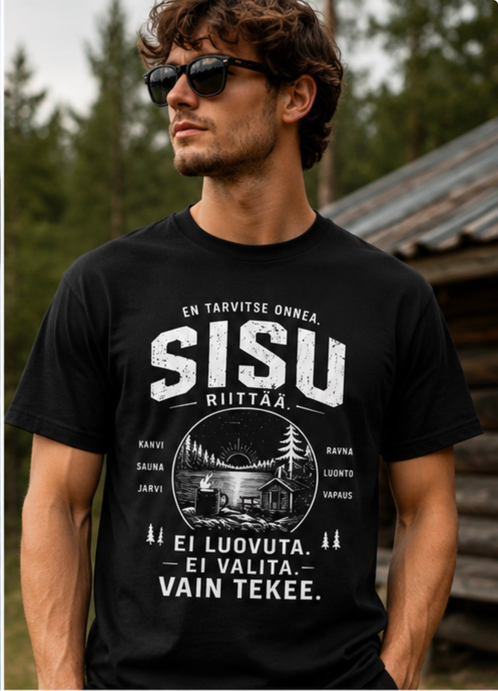 SISU T-Paita – Suomalaista Voimaa ja Luontoa, Vintage Unisex Tee, Sauna & Metsä Suomi Paita