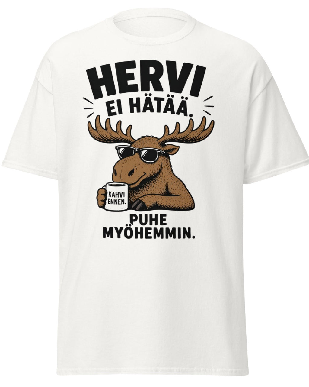 Hirvi T-Paita – Kahvi Ennen Puhetta | Hauska Suomi Design