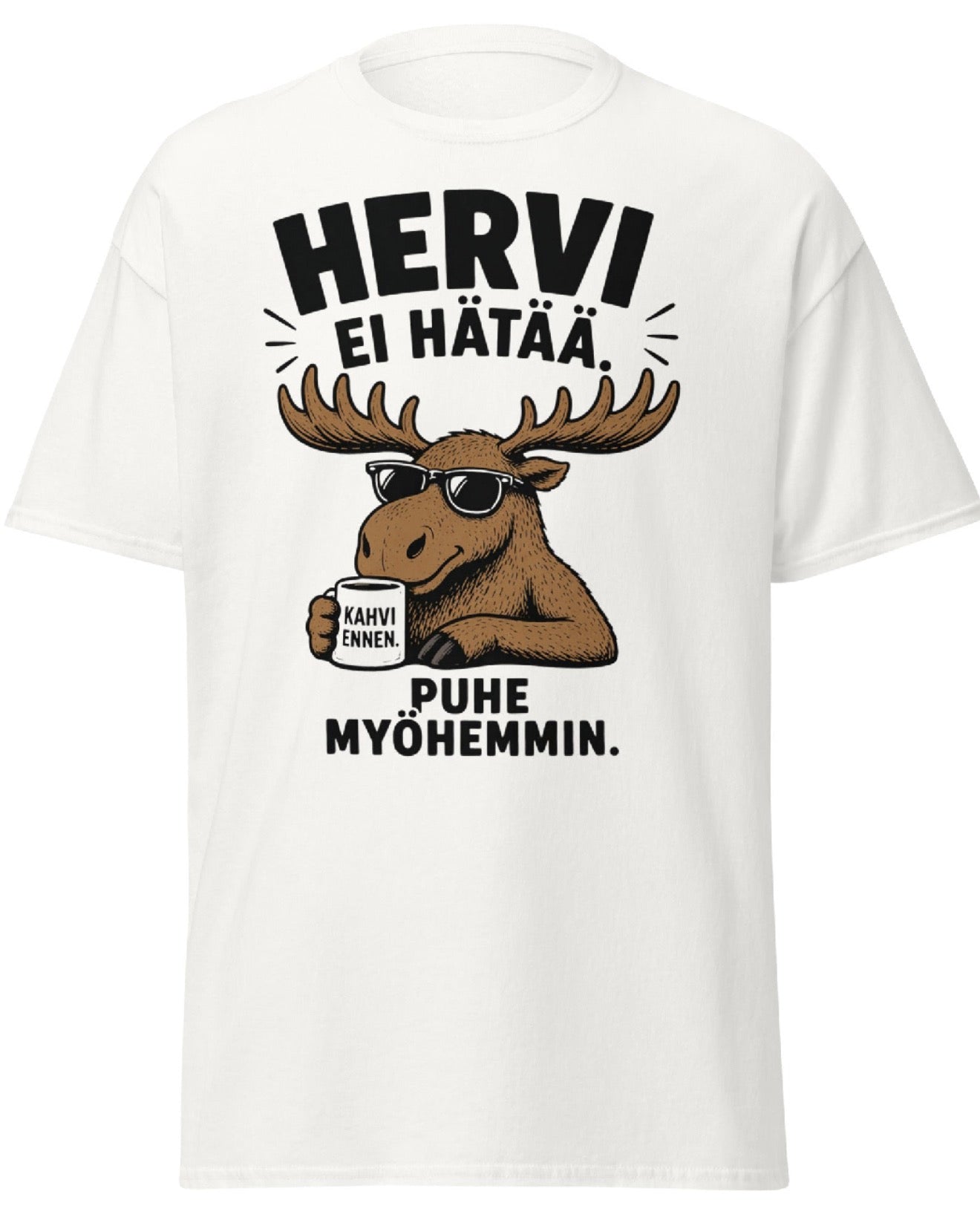 Hirvi T-Paita – Kahvi Ennen Puhetta | Hauska Suomi Design
