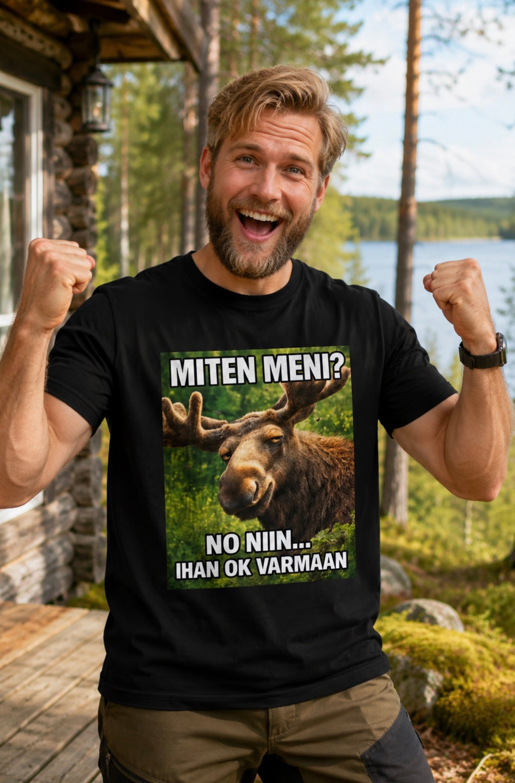 Miten meni? No niin… 😄 – Hirvi T-Paita Puuvilla