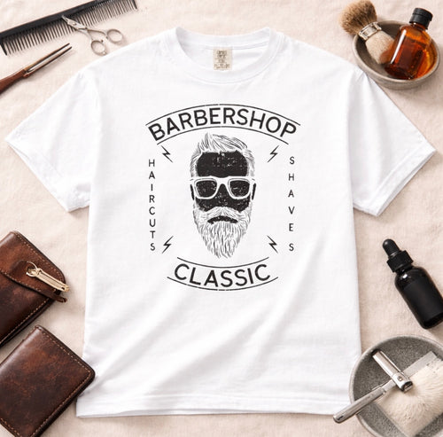 Barbershop Classic T-Shirt – Vintage Barber Tee, Haircut Style Graphic Shirt, Men’s Grooming Unisex Tee, 100% Cotton