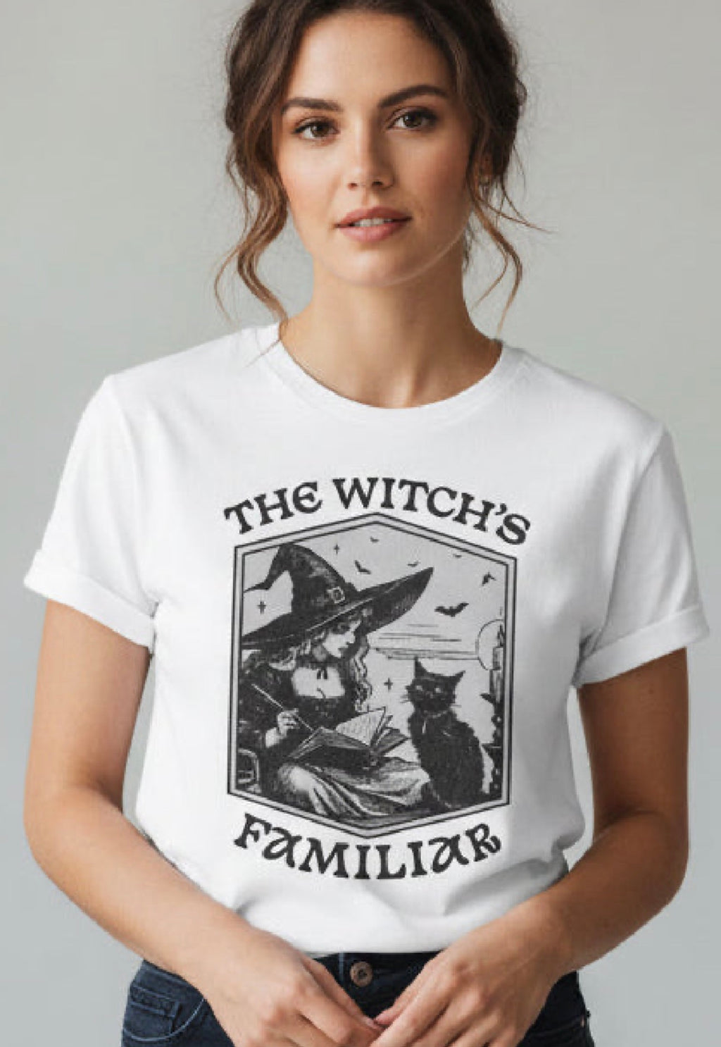 Witch's Familiar T-Shirt – Gothic Cat Witch Graphic Tee